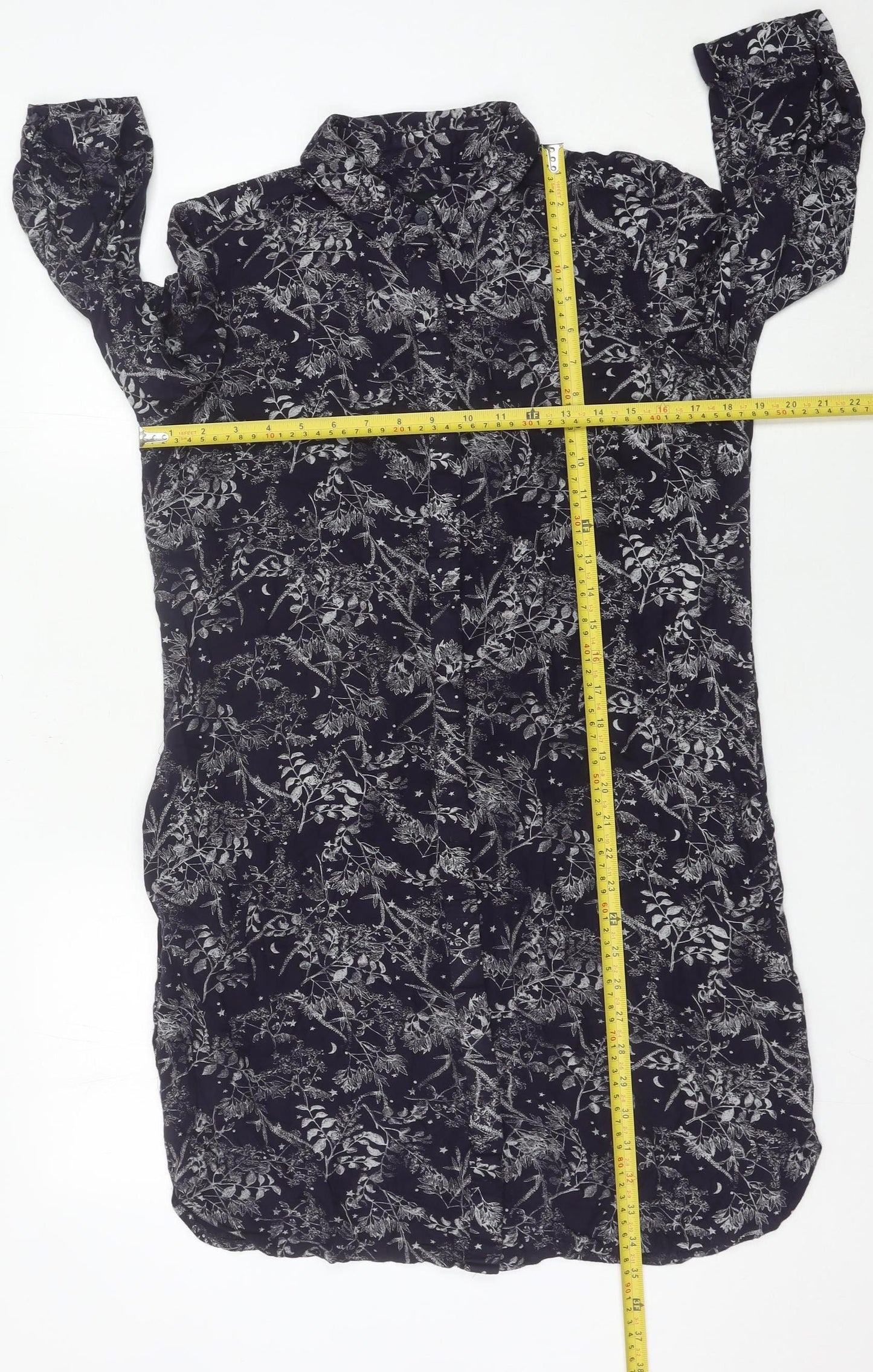 Next Womens Black Floral Shirt Dress Size 10 Collared 3/4 Sleeve