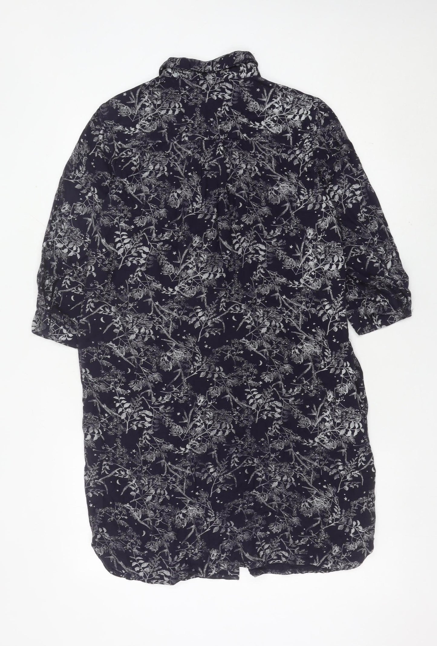 Next Womens Black Floral Shirt Dress Size 10 Collared 3/4 Sleeve