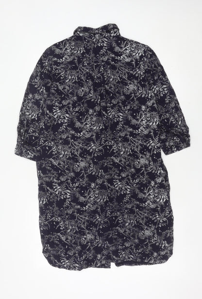 Next Womens Black Floral Shirt Dress Size 10 Collared 3/4 Sleeve