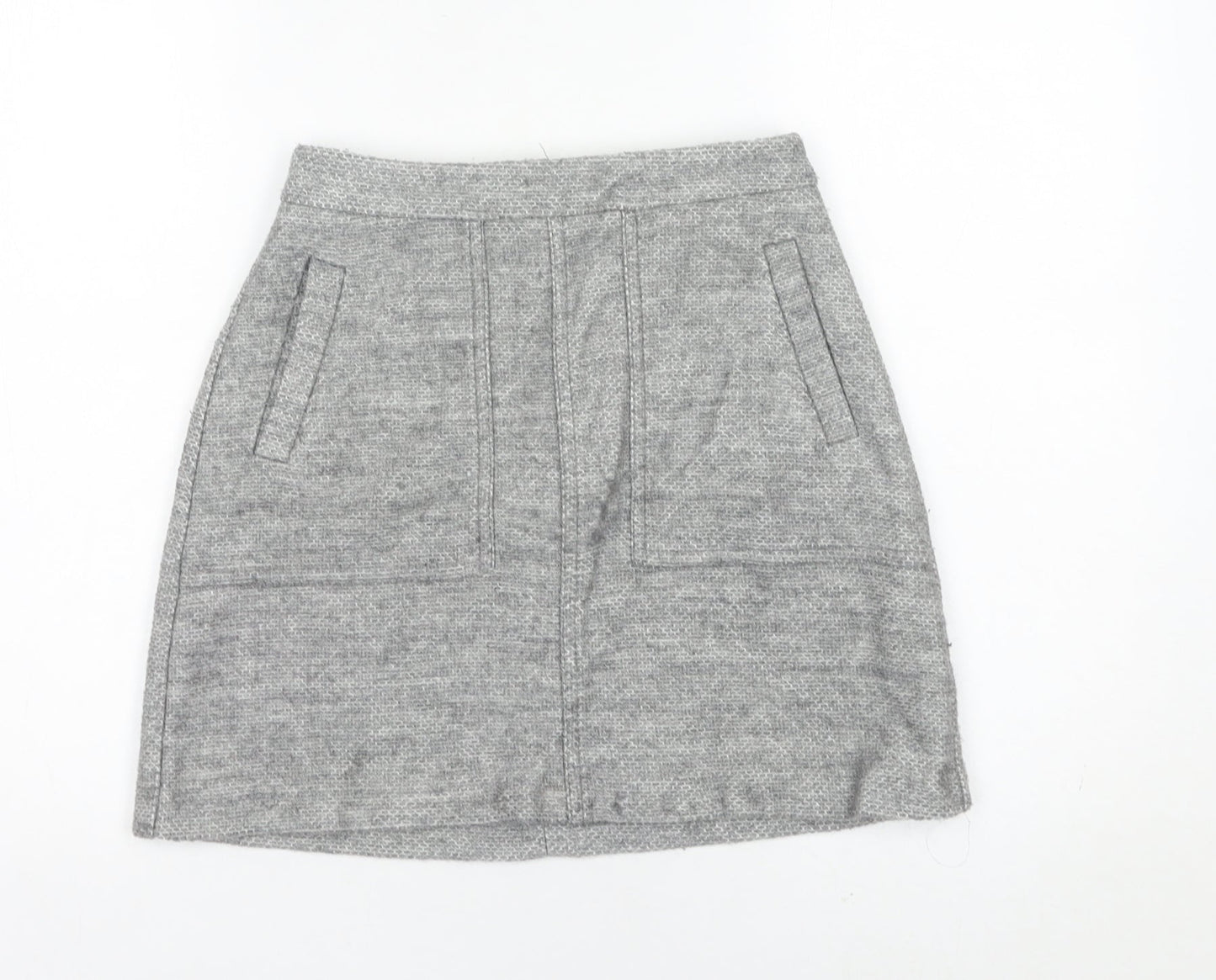 New Look Womens Grey A-Line Knee Length Skirt Size 6 with Pockets