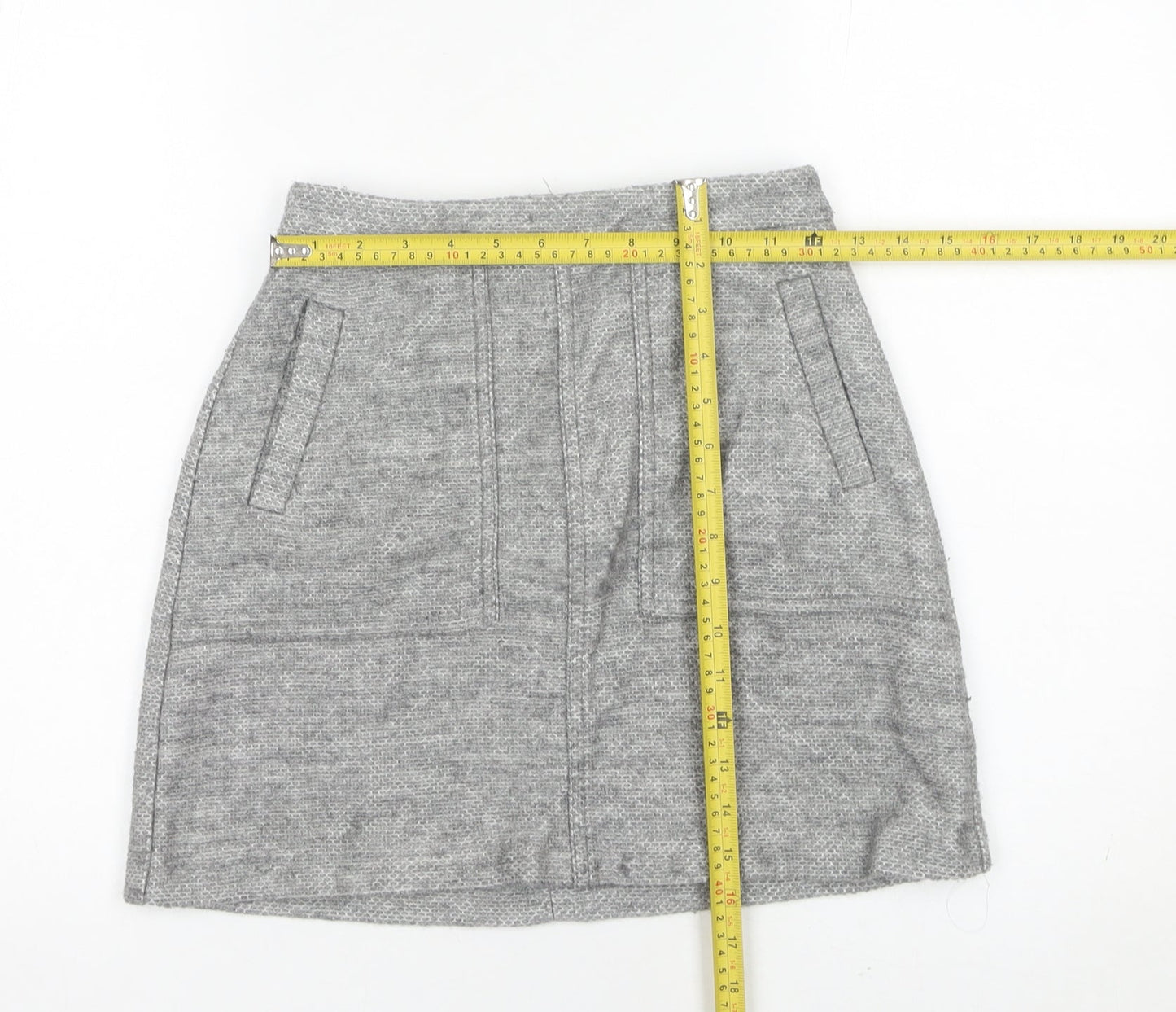 New Look Womens Grey A-Line Knee Length Skirt Size 6 with Pockets