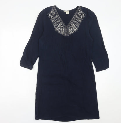 Monsoon Womens Blue Cotton Embroidered Shift Dress Size 8