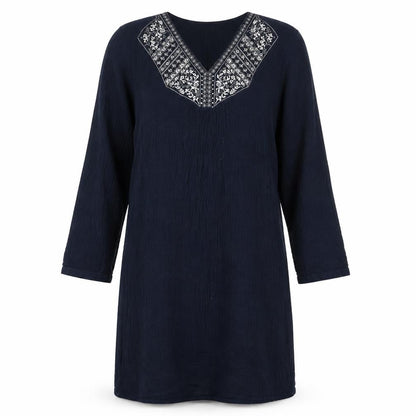 Monsoon Womens Blue Cotton Embroidered Shift Dress Size 8