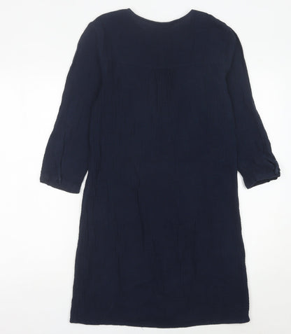 Monsoon Womens Blue Cotton Embroidered Shift Dress Size 8