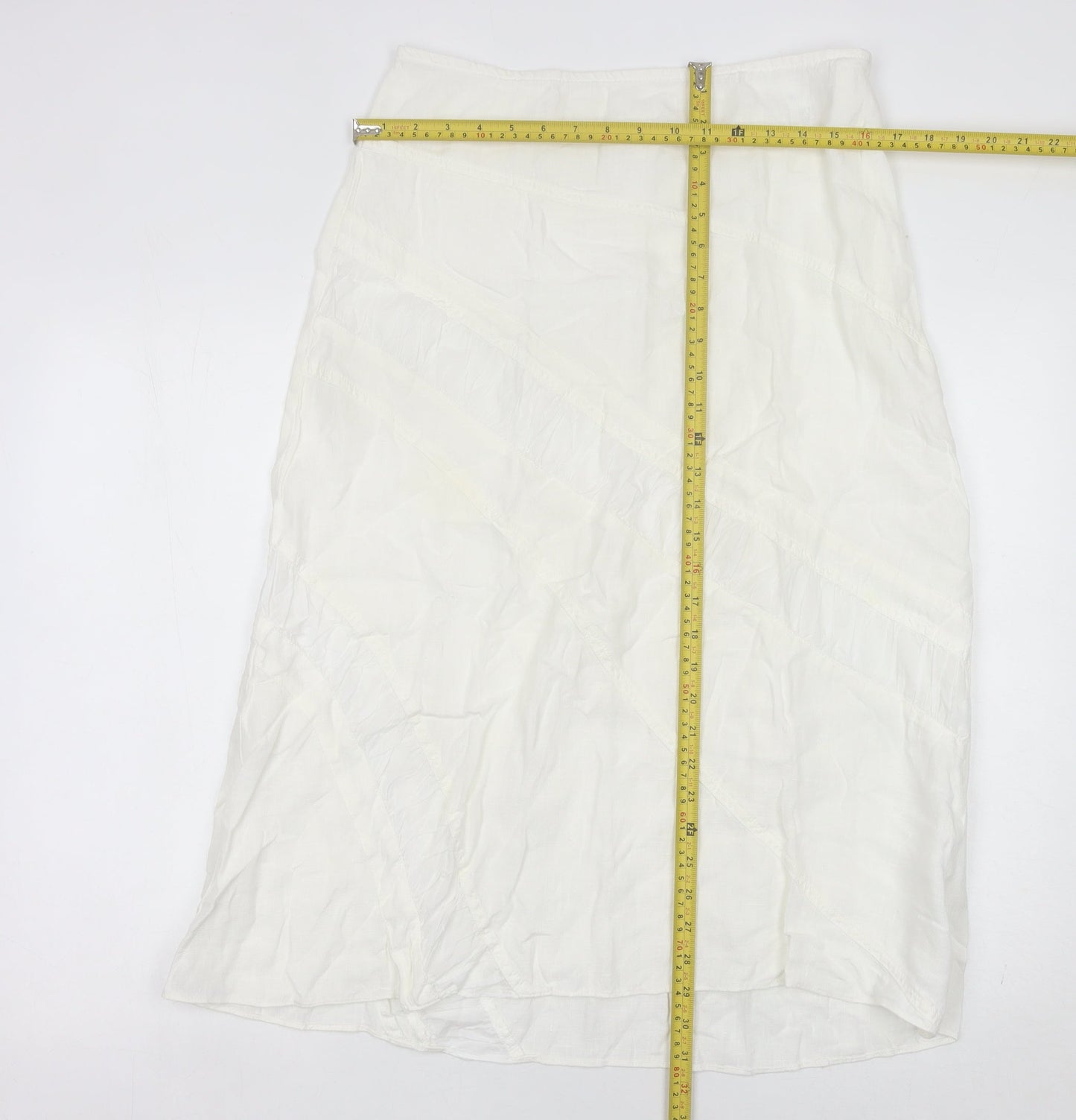 Marks and Spencer Women Ivory Linen Midi Skirt Size 12 Straight Style