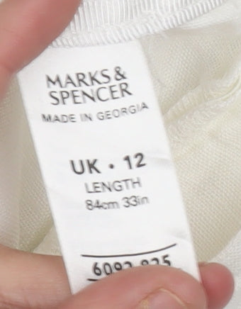 Marks and Spencer Women Ivory Linen Midi Skirt Size 12 Straight Style