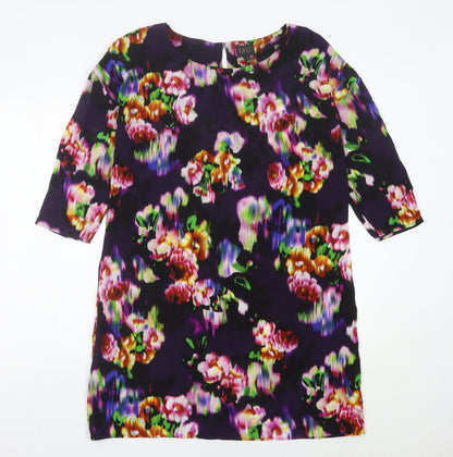 East Women’s Multicoloured Floral Silk Shift Dress Size 12