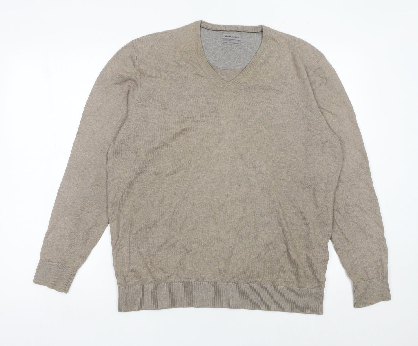 Emidio Tucci Men's Beige V-Neck Cotton Silk Cashmere Jumper L