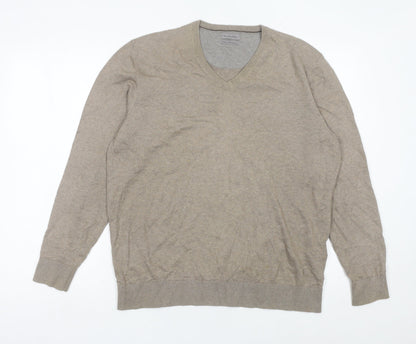 Emidio Tucci Men's Beige V-Neck Cotton Silk Cashmere Jumper L