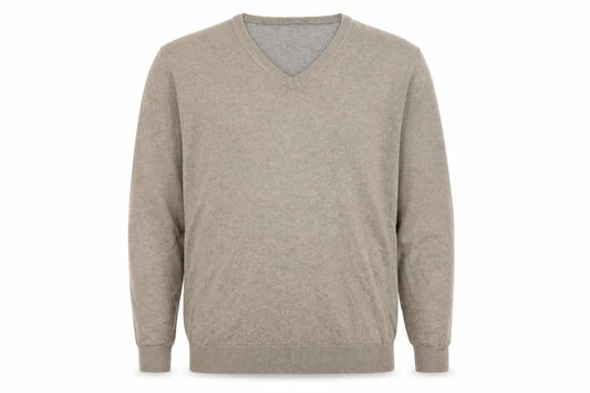 Emidio Tucci Men's Beige V-Neck Cotton Silk Cashmere Jumper L