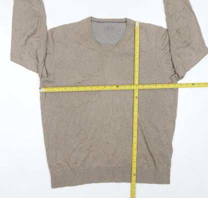 Emidio Tucci Men's Beige V-Neck Cotton Silk Cashmere Jumper L