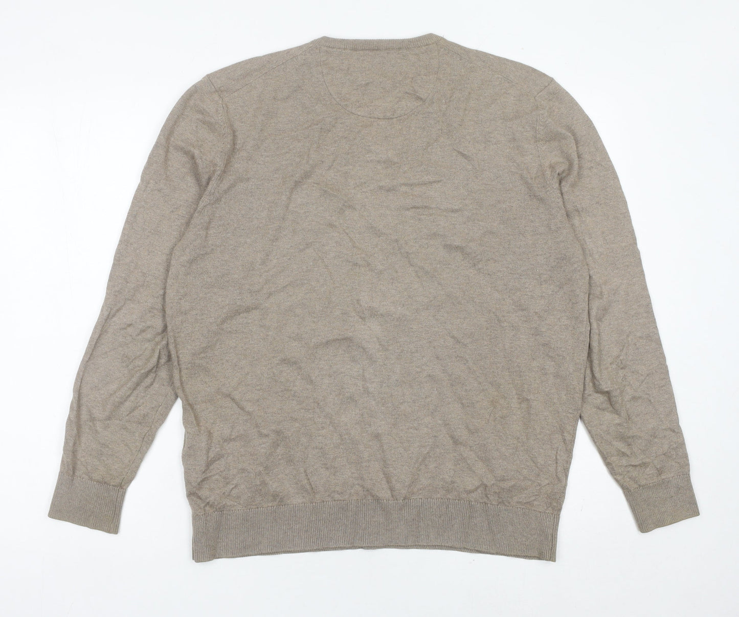 Emidio Tucci Men's Beige V-Neck Cotton Silk Cashmere Jumper L