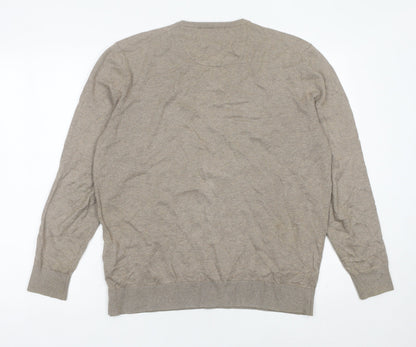 Emidio Tucci Men's Beige V-Neck Cotton Silk Cashmere Jumper L