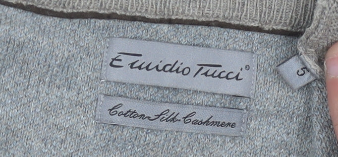Emidio Tucci Men's Beige V-Neck Cotton Silk Cashmere Jumper L