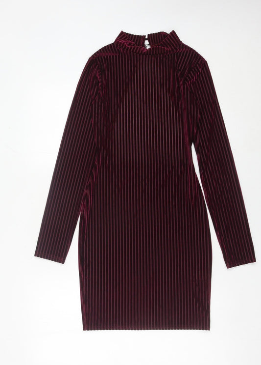 Missguided Women Red Striped Velvet Bodycon Dress Size 8