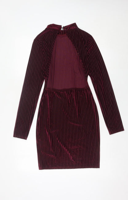 Missguided Women Red Striped Velvet Bodycon Dress Size 8