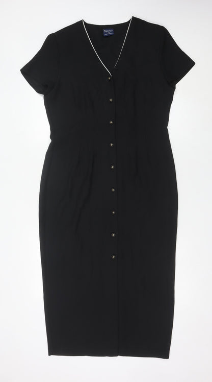 Now Womens Black Midi Sheath Dress Size 12 V-Neck Short Sleeve