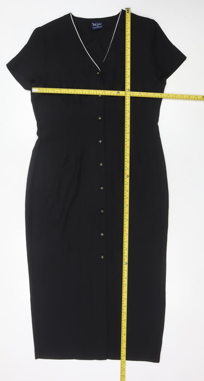 Now Womens Black Midi Sheath Dress Size 12 V-Neck Short Sleeve