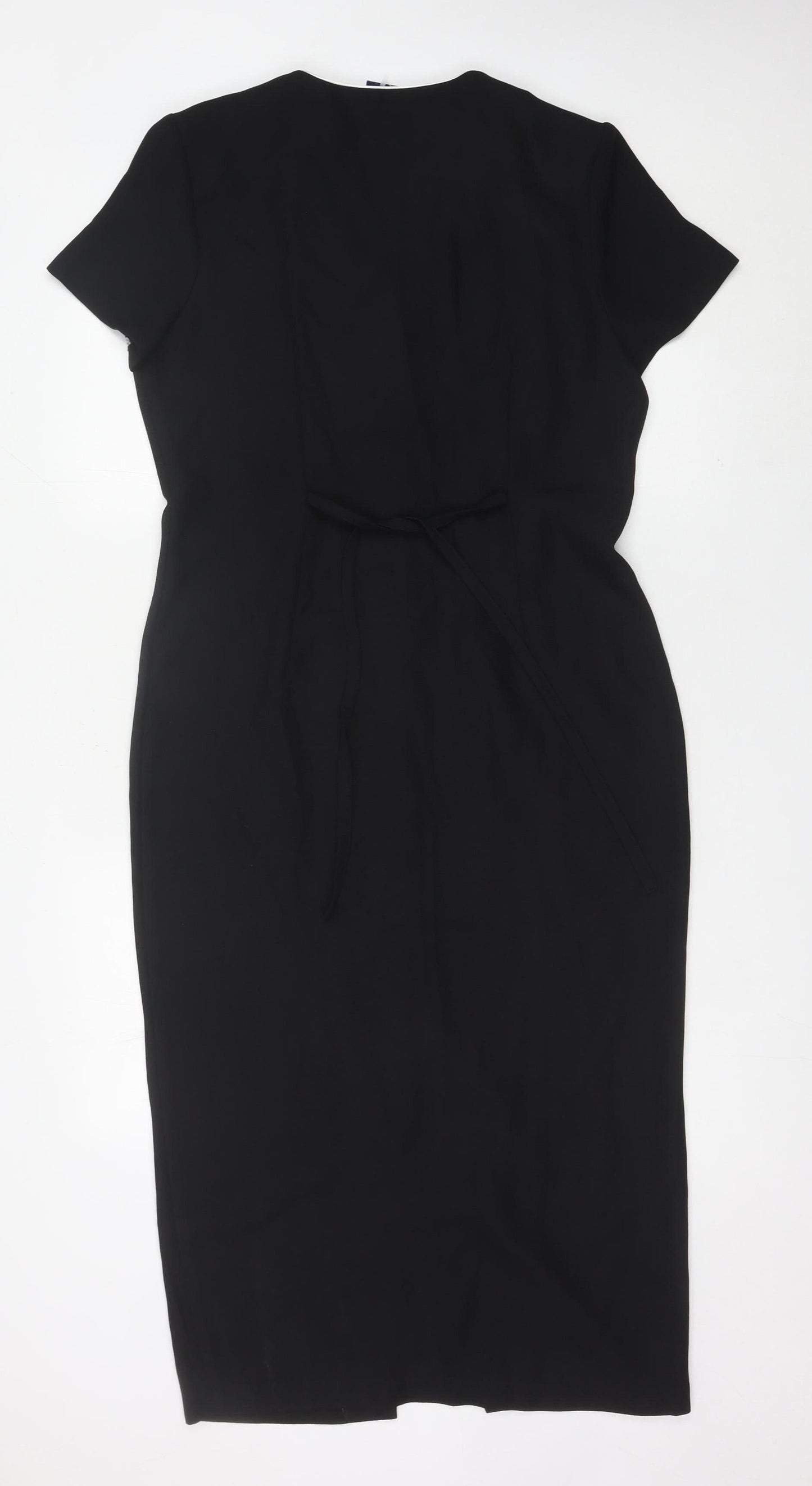 Now Womens Black Midi Sheath Dress Size 12 V-Neck Short Sleeve