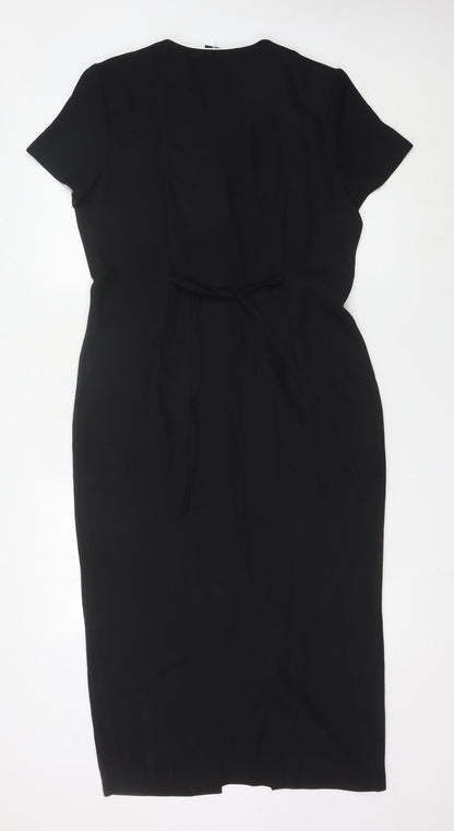 Now Womens Black Midi Sheath Dress Size 12 V-Neck Short Sleeve