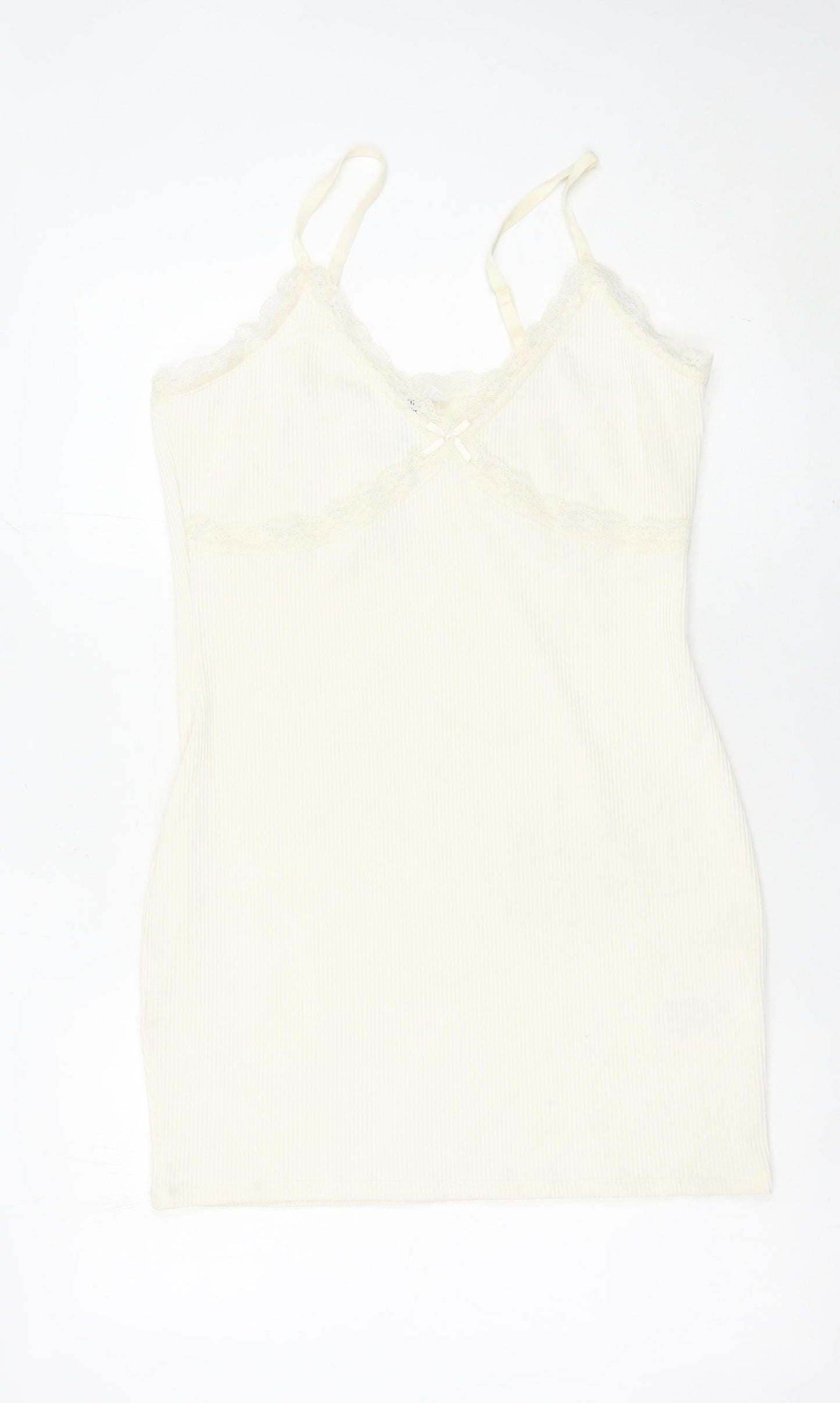 H&M Women’s Ivory Slip Dress Size 14 Lace Trim Stretch Sleeveless