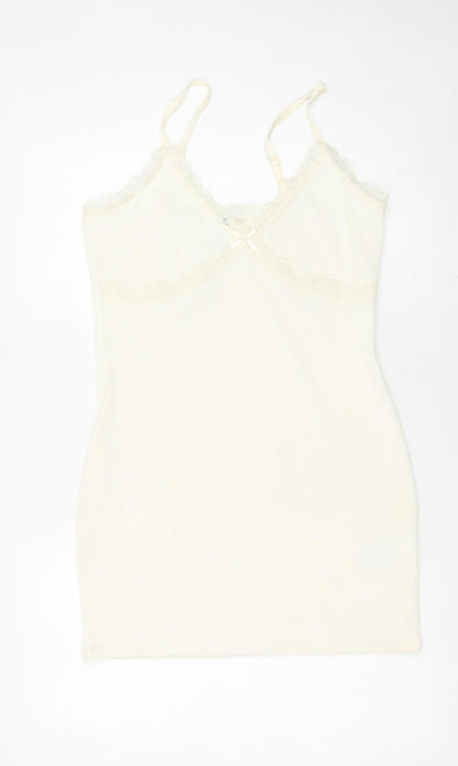 H&M Women’s Ivory Slip Dress Size 14 Lace Trim Stretch Sleeveless