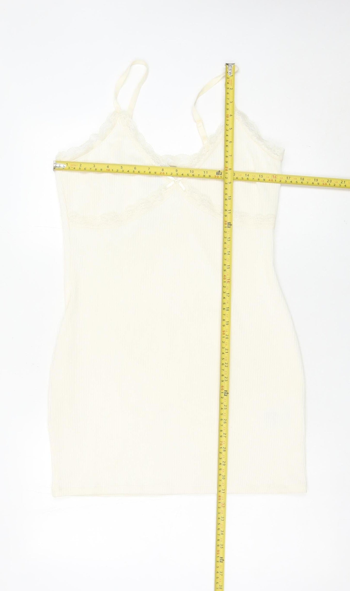 H&M Women’s Ivory Slip Dress Size 14 Lace Trim Stretch Sleeveless