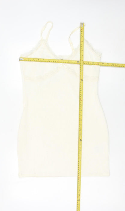 H&M Women’s Ivory Slip Dress Size 14 Lace Trim Stretch Sleeveless