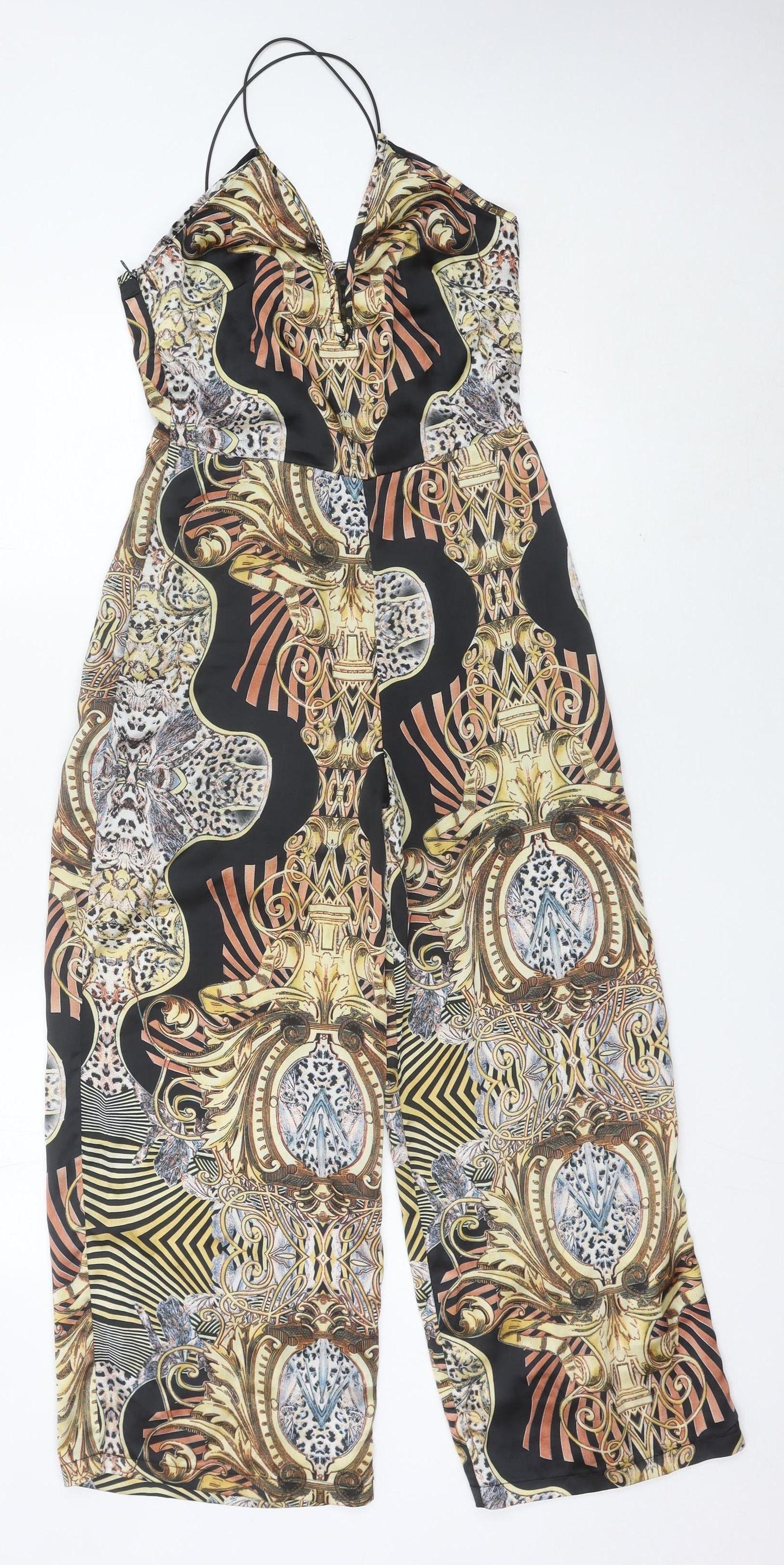 PrettyLittleThing Womens Multicoloured Halter Jumpsuit Size 6 Wide-Leg