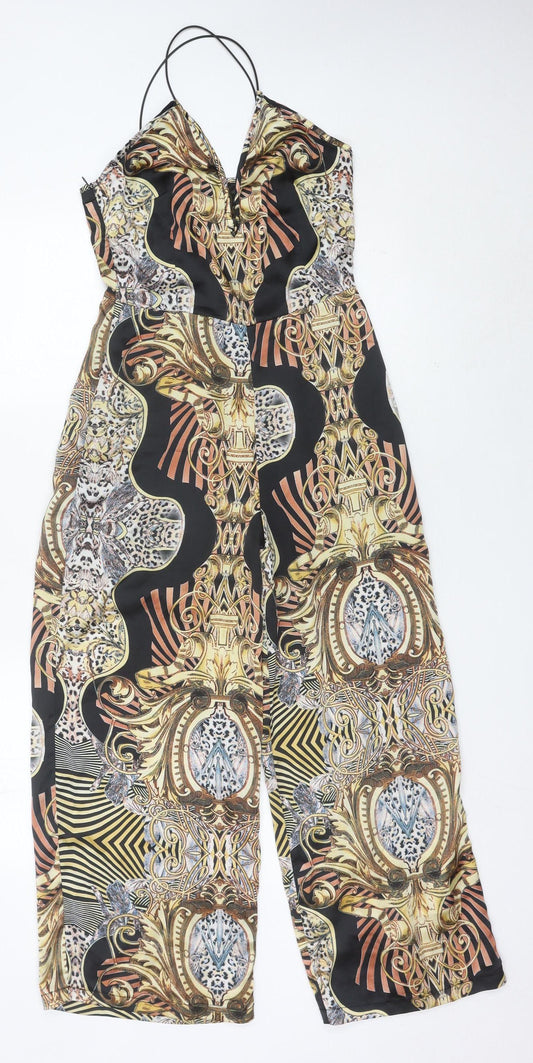 PrettyLittleThing Womens Multicoloured Halter Jumpsuit Size 6 Wide-Leg