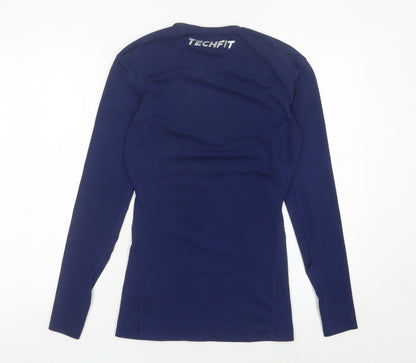 Adidas Mens Blue Techfit Compression Long Sleeve Sports Top Size S