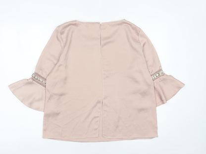 River Island Women Pink Size 12 Bell Sleeve Tunic Blouse