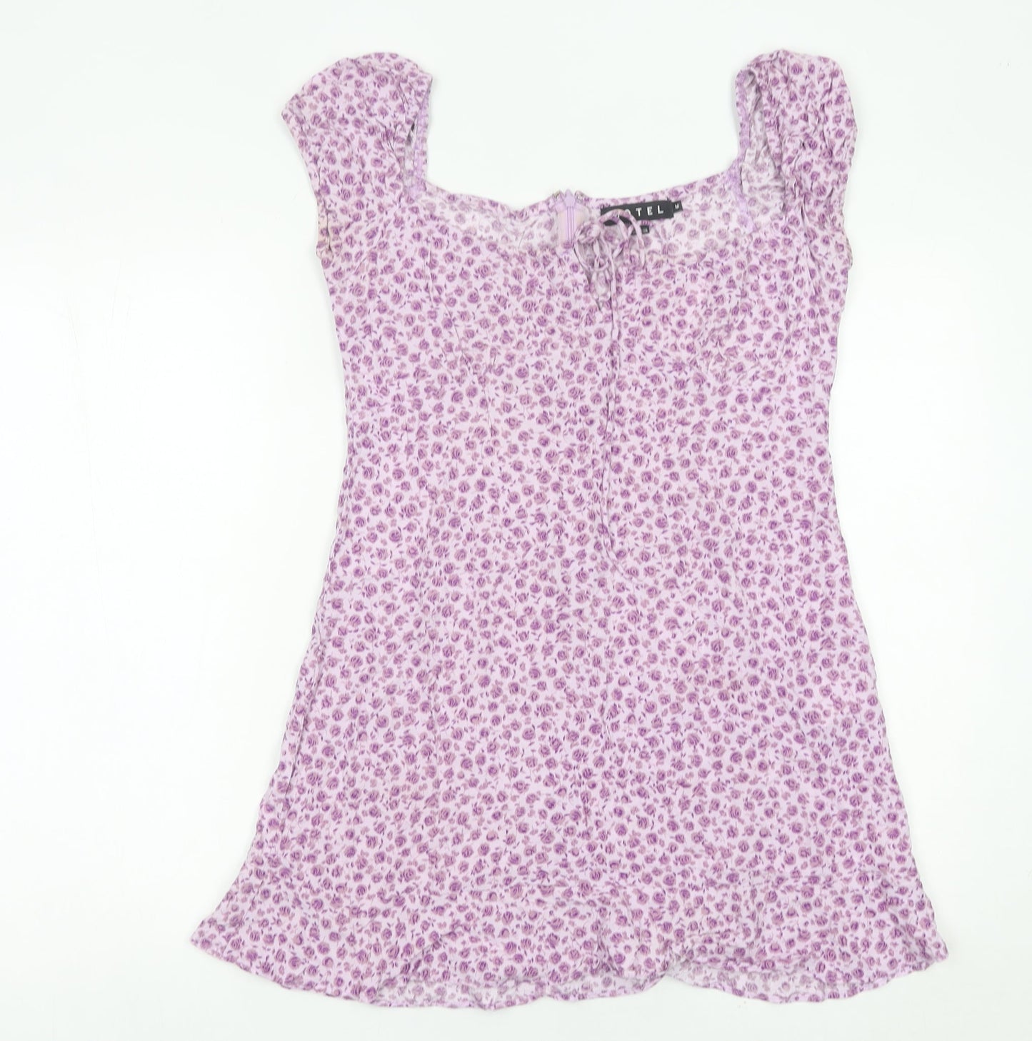 Motel Women’s Purple Floral Mini Dress Size M Short Sleeve Scoop Neck