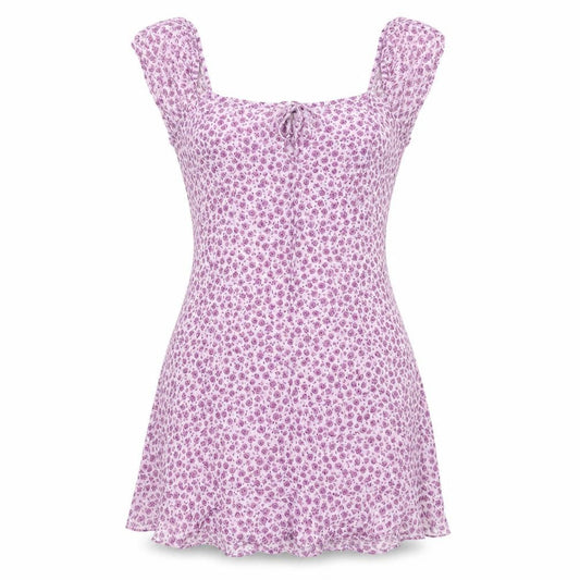 Motel Women’s Purple Floral Mini Dress Size M Short Sleeve Scoop Neck