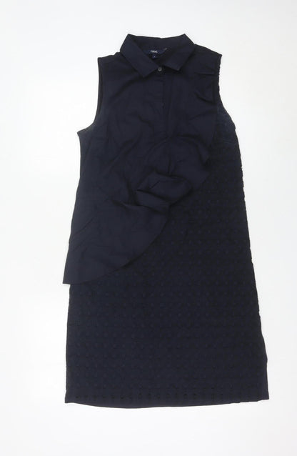 Next Womens Black Collared Ruffle Shift Dress Size 8 Sleeveless