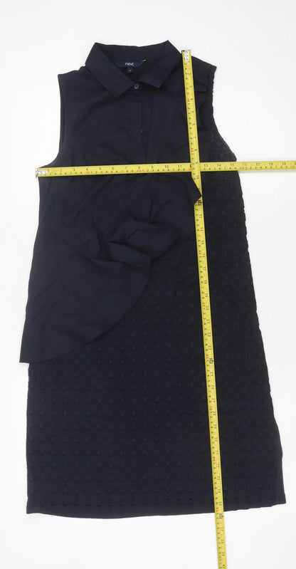 Next Womens Black Collared Ruffle Shift Dress Size 8 Sleeveless