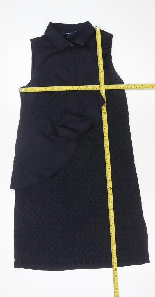 Next Womens Black Collared Ruffle Shift Dress Size 8 Sleeveless
