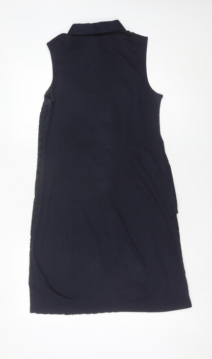 Next Womens Black Collared Ruffle Shift Dress Size 8 Sleeveless