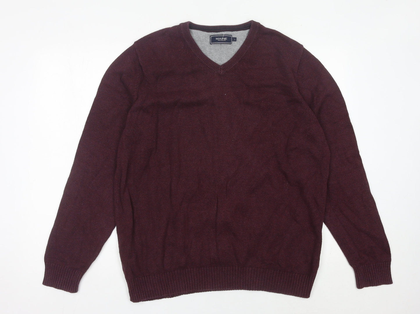 Maine New England Men’s Red V-Neck Cotton Jumper Size L