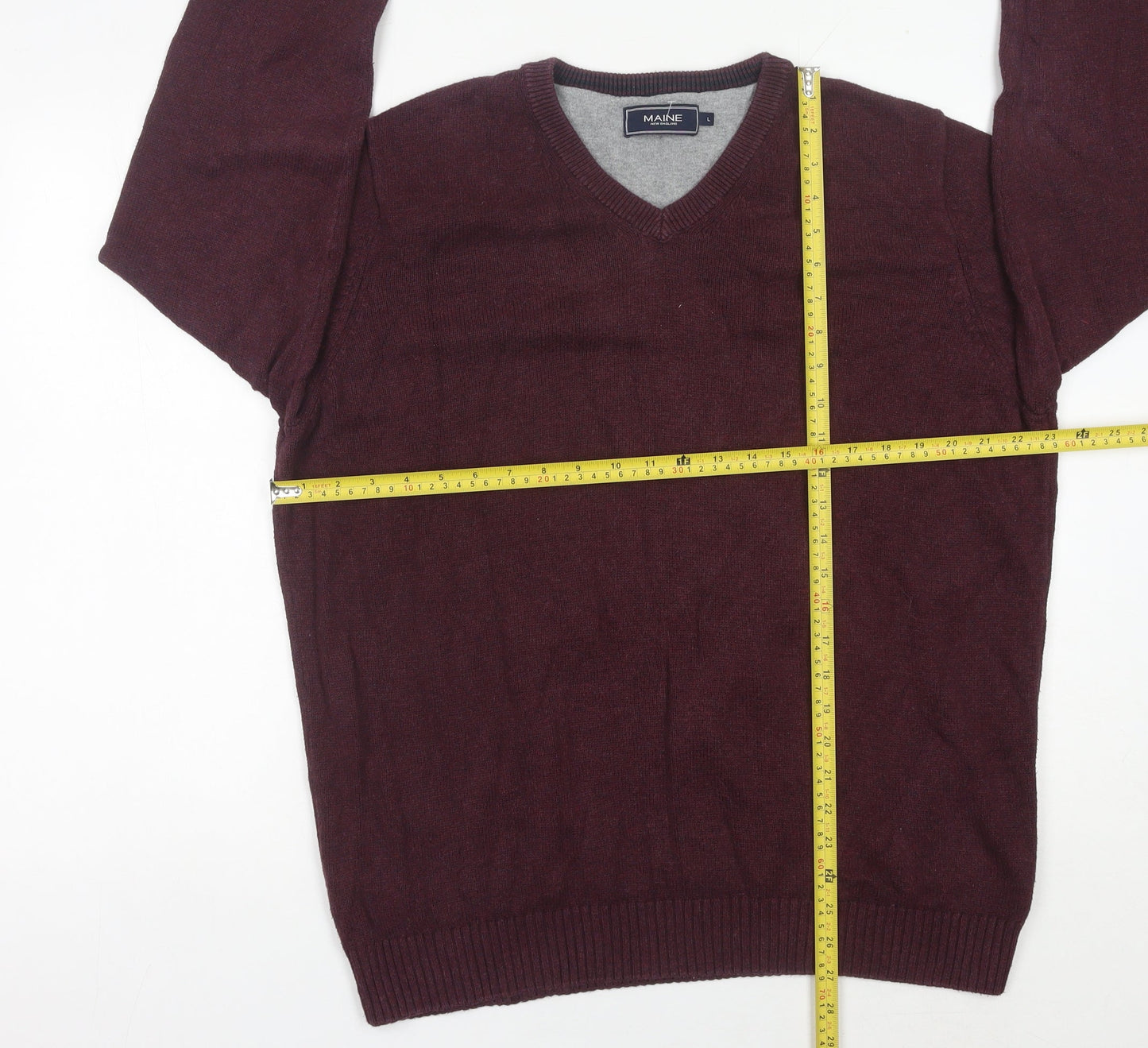 Maine New England Men’s Red V-Neck Cotton Jumper Size L