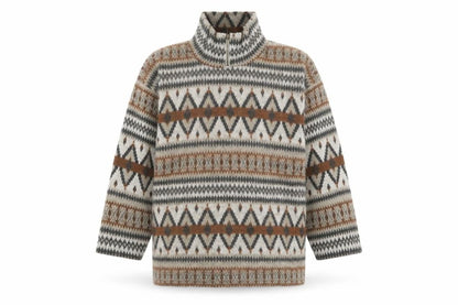 Instyle Womens Brown Grey Fair Isle 1/4 Zip Wool Blend Sweatshirt One Size