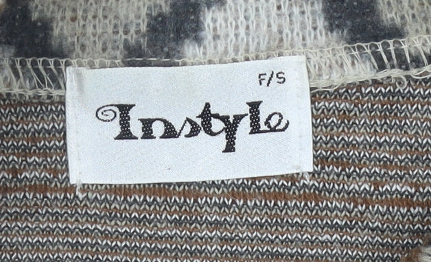 Instyle Womens Brown Grey Fair Isle 1/4 Zip Wool Blend Sweatshirt One Size