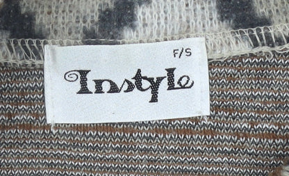 Instyle Womens Brown Grey Fair Isle 1/4 Zip Wool Blend Sweatshirt One Size