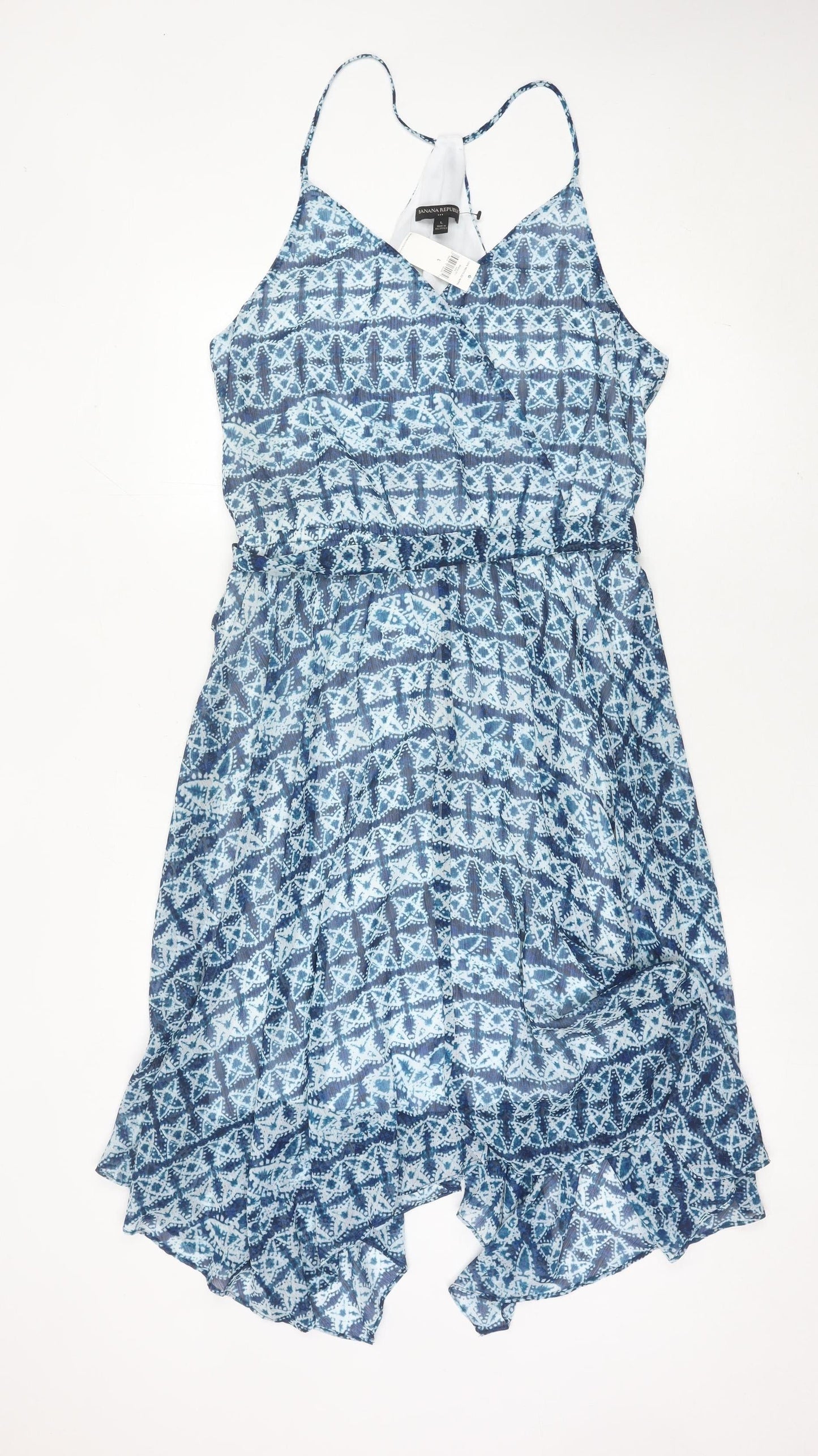Banana Republic Women Blue L Geometric Sleeveless Hi-Low Slip Dress