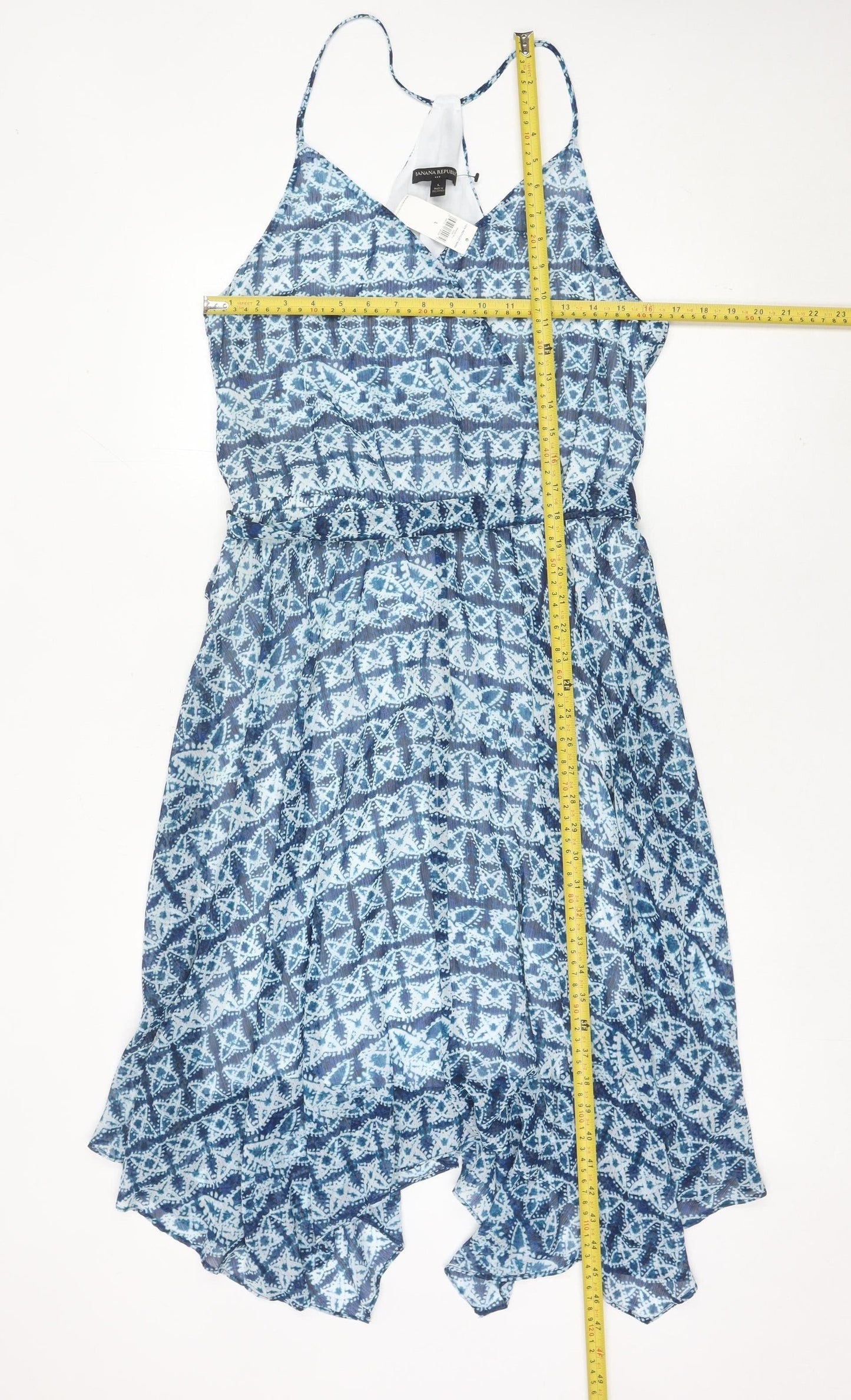 Banana Republic Women Blue L Geometric Sleeveless Hi-Low Slip Dress