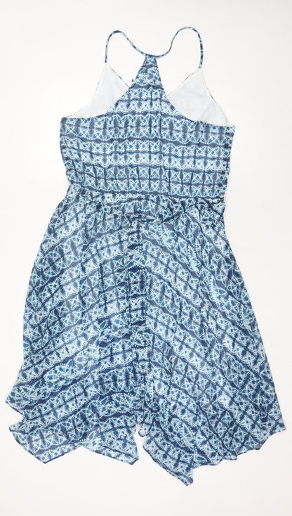 Banana Republic Women Blue L Geometric Sleeveless Hi-Low Slip Dress