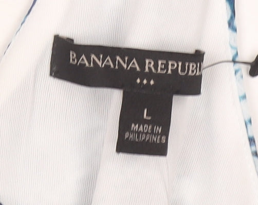 Banana Republic Women Blue L Geometric Sleeveless Hi-Low Slip Dress