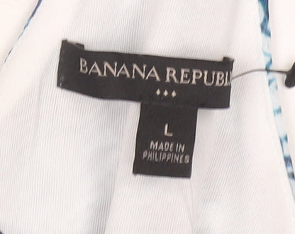 Banana Republic Women Blue L Geometric Sleeveless Hi-Low Slip Dress