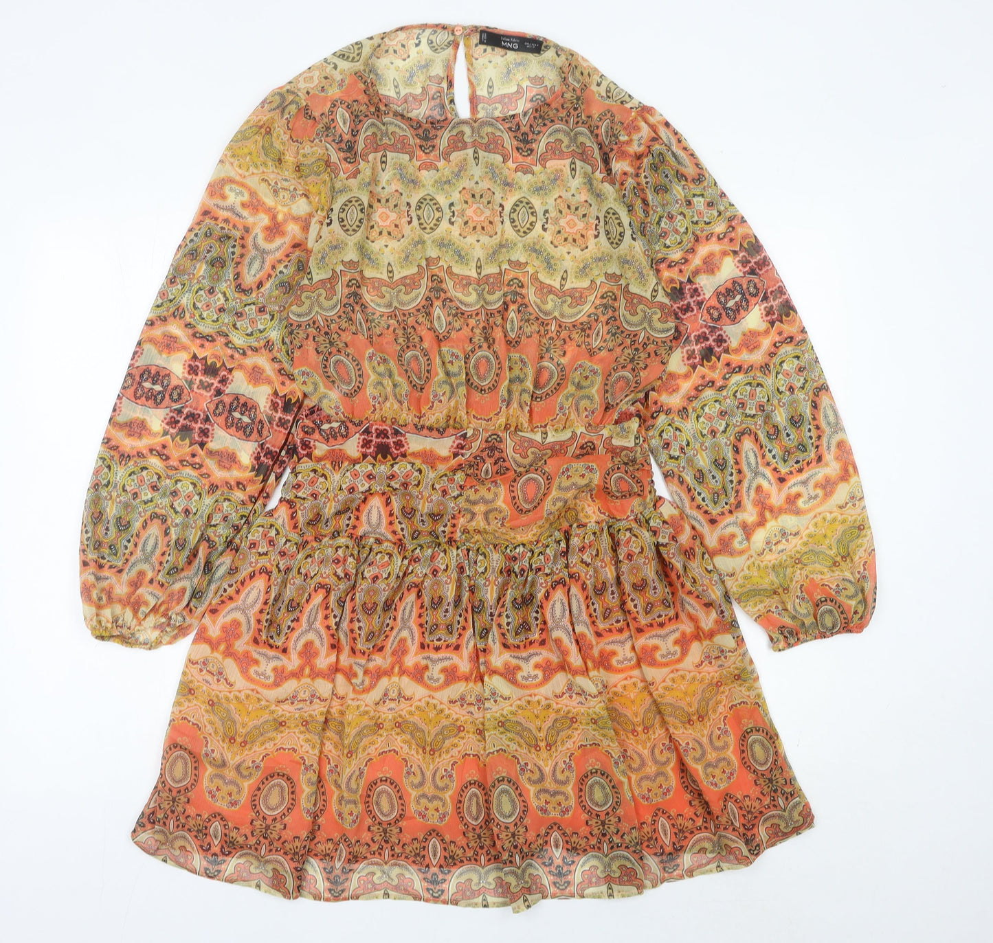 MNG Womens Multicoloured Paisley Short Dress Size 12 Boho Chiffon