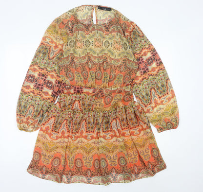MNG Womens Multicoloured Paisley Short Dress Size 12 Boho Chiffon